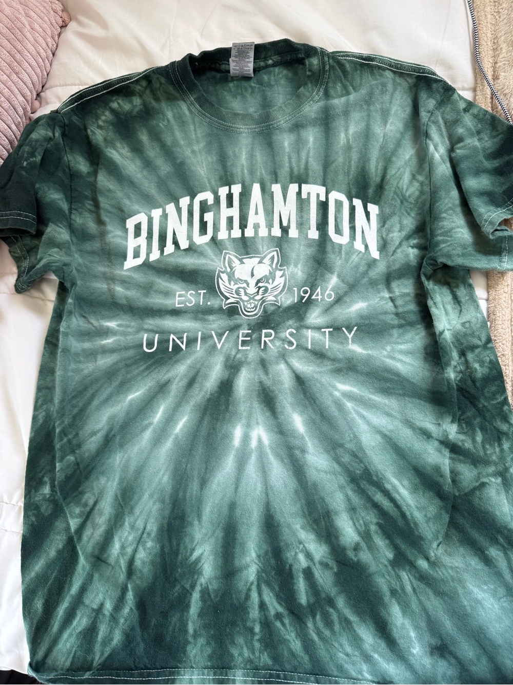 Binghamton Gildan Green and White Washed Crewneck Tee